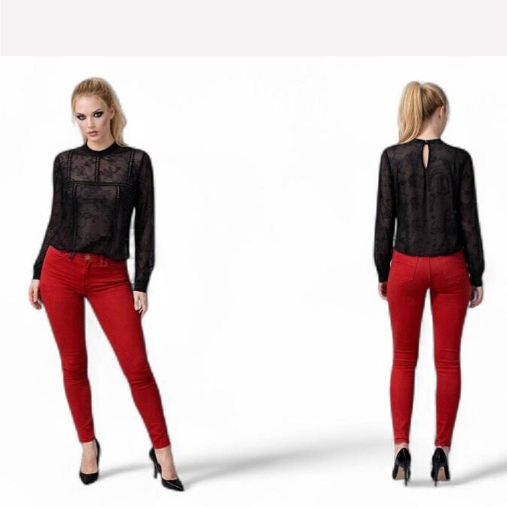 Black sheer long sleeve top with lace detailing